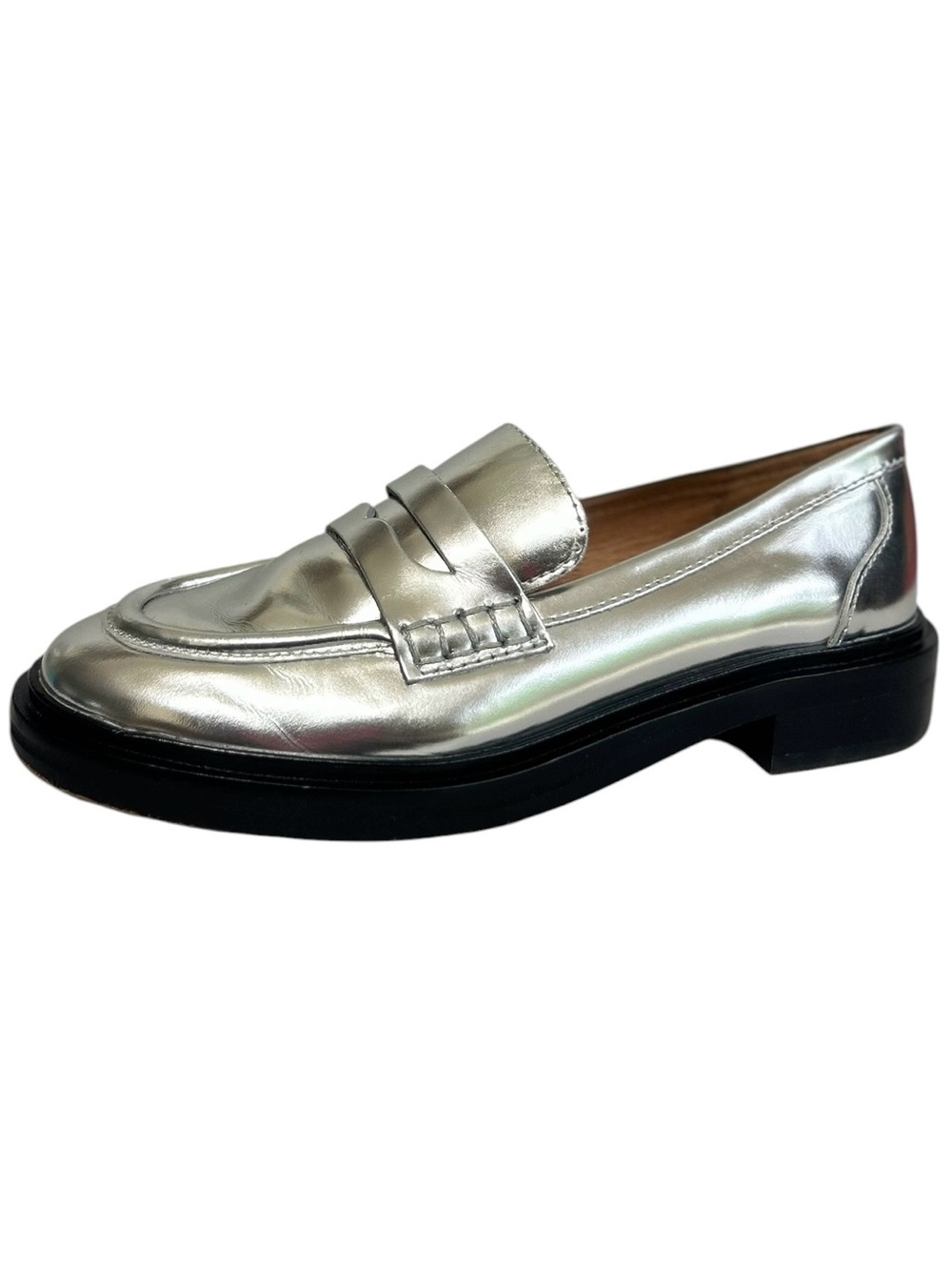 Madewell Vernon Loafers Women’s Sz 5 Metallic Silver Flats Preppy Academia